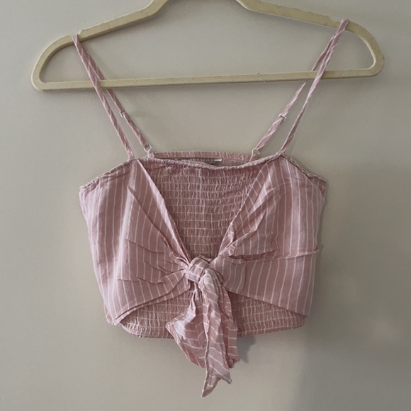 American Eagle Outfitters Tops - AMERICAN EAGLE Pink Striped Knot Crop Tank - NWT